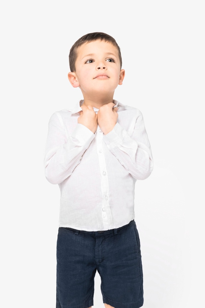 [SP512-White-10/12ans] SP512 - Chemise en lin enfant - White (10/12 ans)