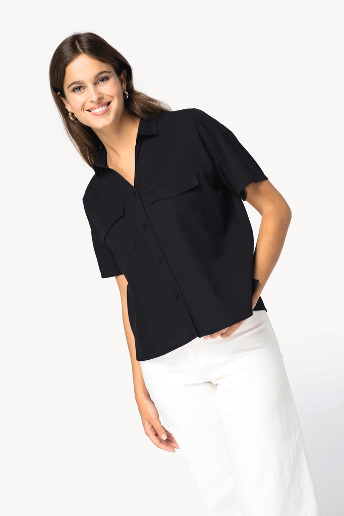 [SP514-WashedWhite-XS] SP514 - Chemise écoresponsable oversize en lyocell femme  - WashedWhite (XS)