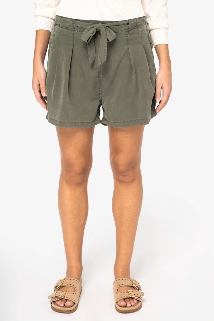 [SP725-WashedNavyBlue-XS] SP725 - Short écoresponsable délavé en lyocell femme - WashedNavyBlue (XS)