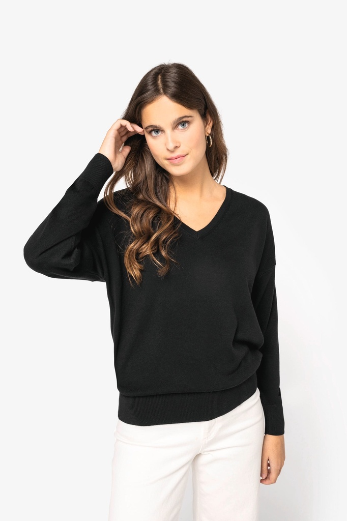 SP921 - Pull écoresponsable col V en lyocell femme  - Ivory