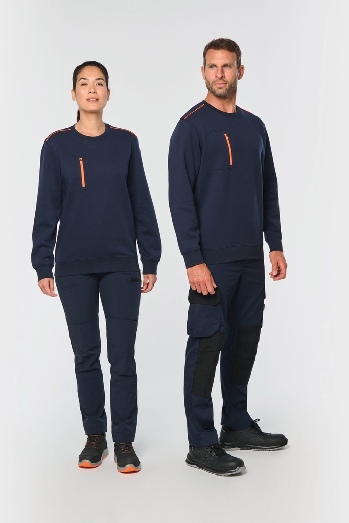 [WK403-Navy_Silver-XS] WK403 - Sweat-shirt Day To Day zip poche contrastée unisexe - Navy_Silver (XS)