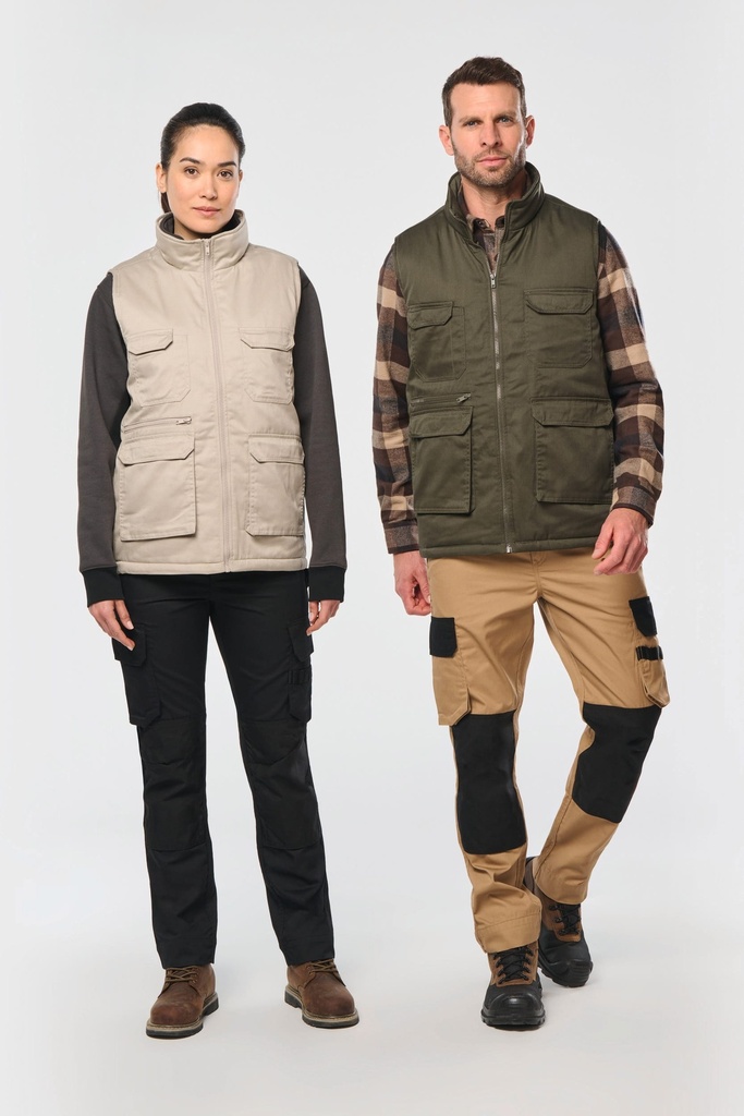 [WK607-ForestGreen-XS] WK607 - Gilet polycoton multipoches rembourré unisexe - ForestGreen (XS)