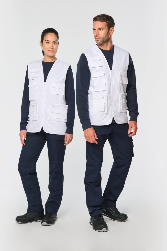 [WK609-Beige-XS] WK609 - Gilet polycoton multipoches doublé unisexe - Beige (XS)