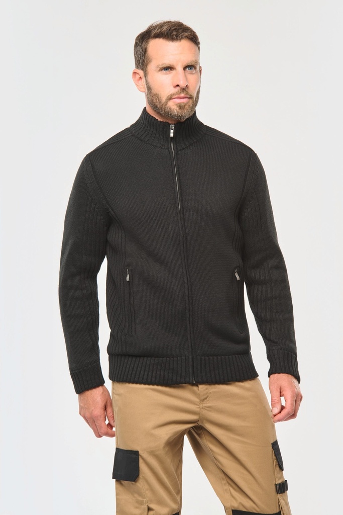 [WK959-Black-S] WK959 - Cardigan doublé polaire homme - Black (S)