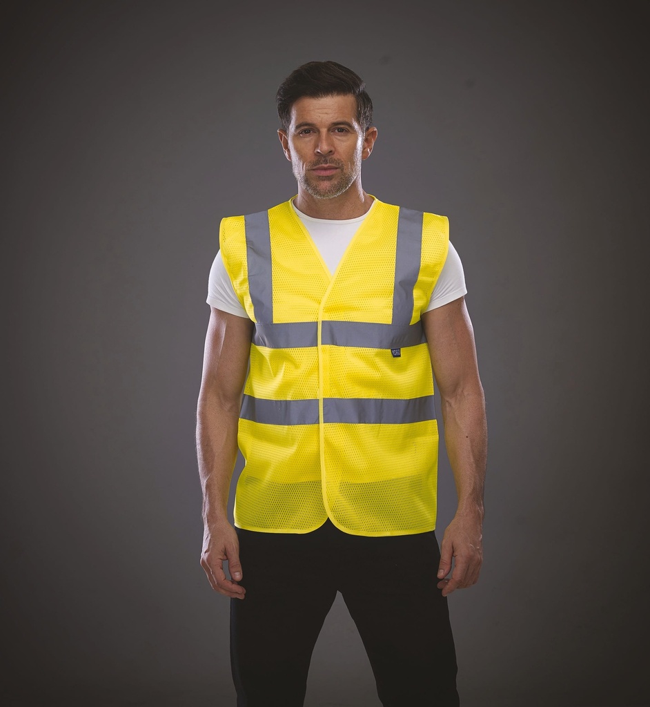 [YHVW120-HiVisOrange-M] YHVW120 - Gilet haute visibilité à maille ajourée recyclée - HiVisOrange (M)