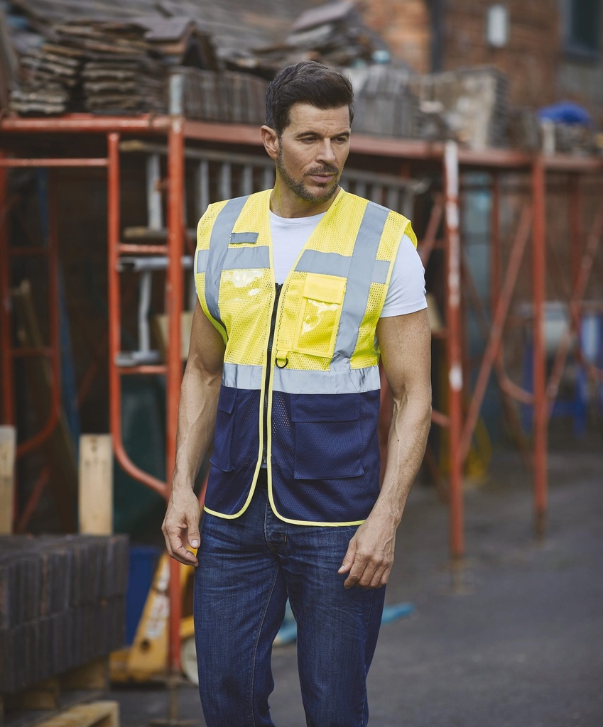 [YHVW820-HiVisOrange_HiVisYellow-S] YHVW820 - Gilet haute visibilité Top Cool "Management" - HiVisOrange_HiVisYellow (S)