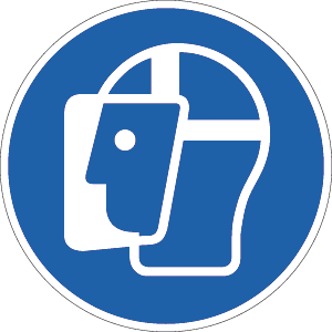 [⚠Déstockage] Gesichtsschutz benutzen ISO 7010, Folie, Ø 50 mm, 10 Stück/Bogen