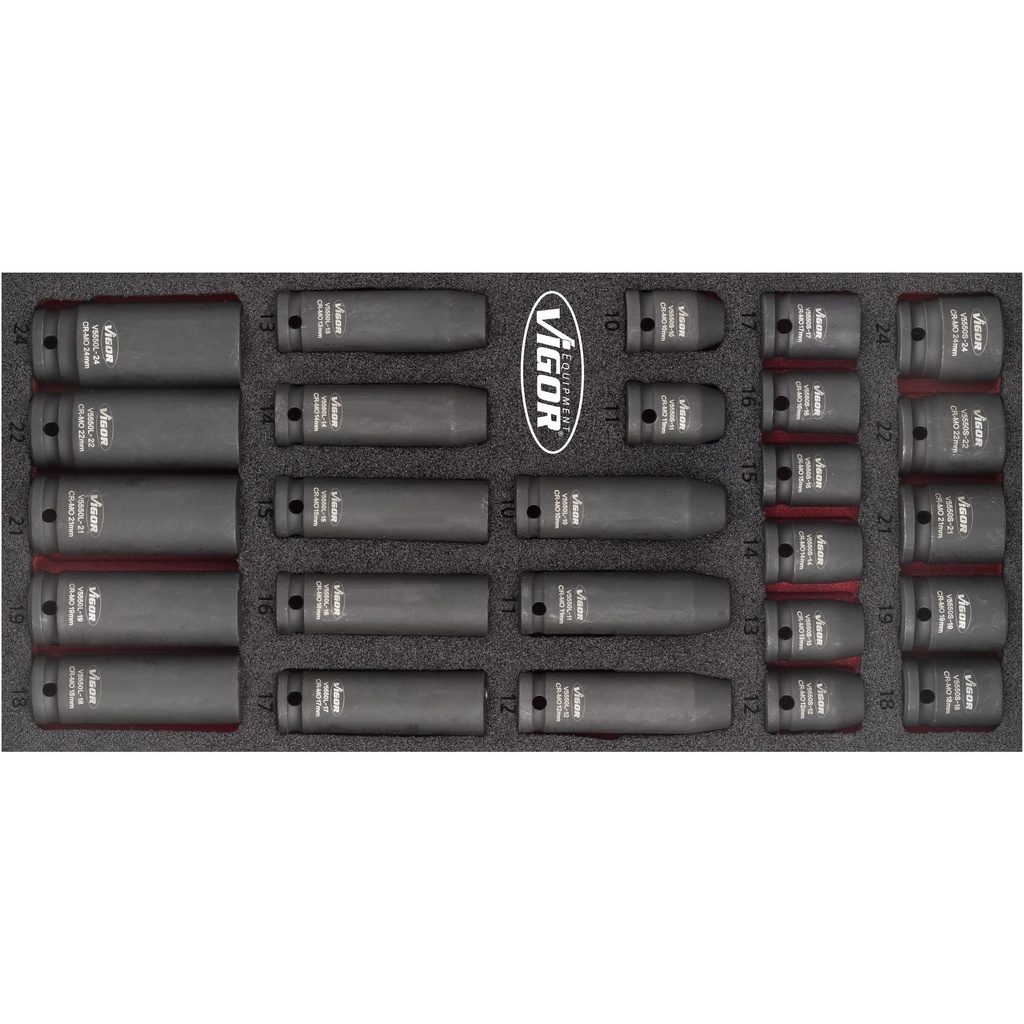 [V5602] VIGOR - Jeu de douilles à chocs ∙ taille 10 – 24 mm ∙ 26 pièces