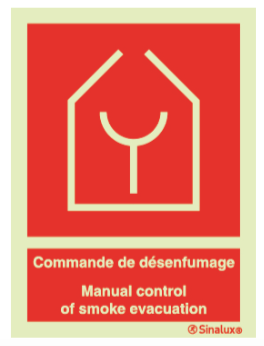 [F1572] PICTO COMMANDE DE DESENFUMAGE 150X200 MM PVC PHOTOLUMINESCENT