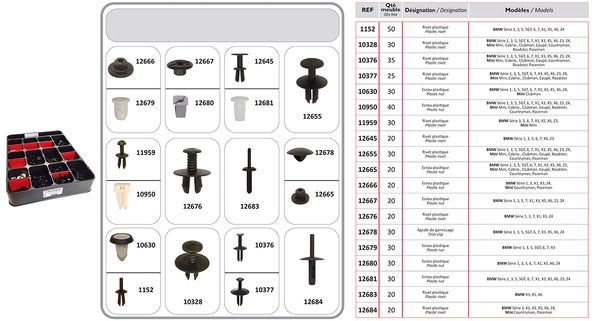 [A0070441] ASSORTMENT TRAY OF TRIM CLIPS BMW TYPE