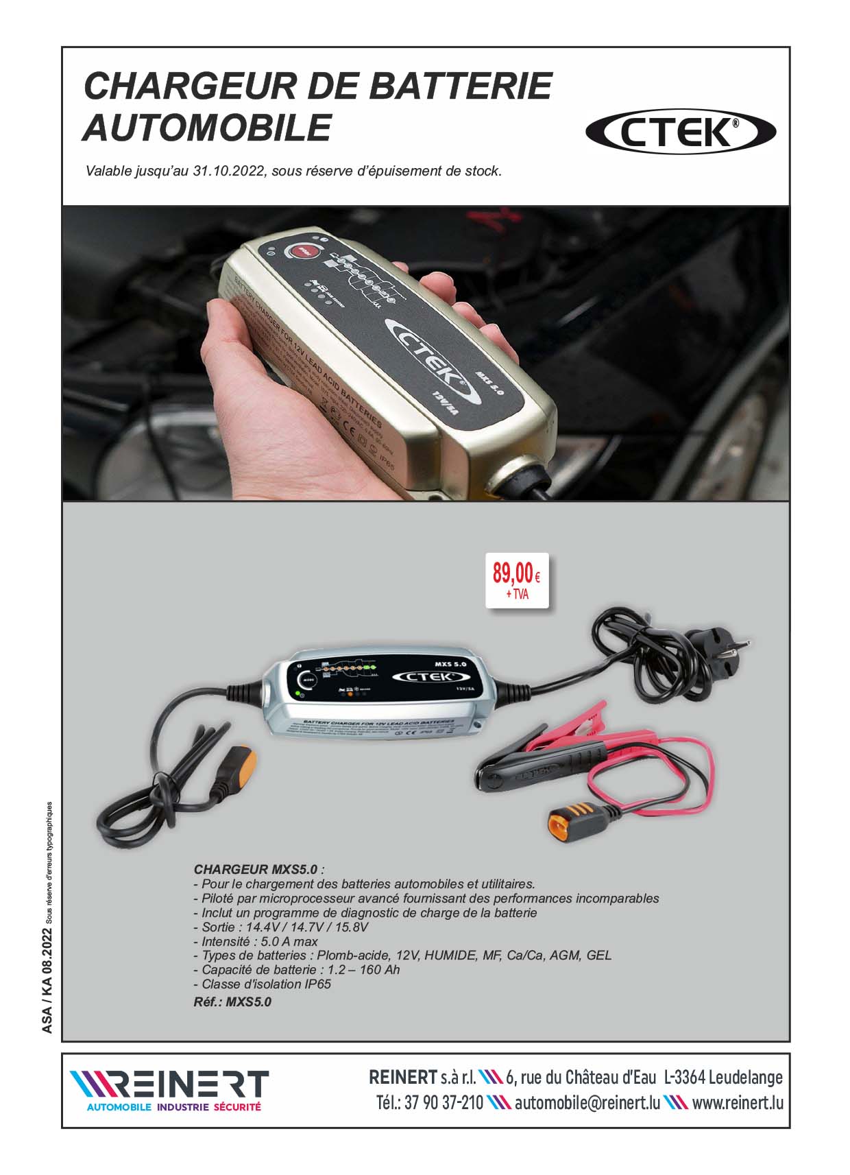 Chargeur batterie voiture / auto CTEK MXS 5.0 MXS5 12V 5A de 1.2