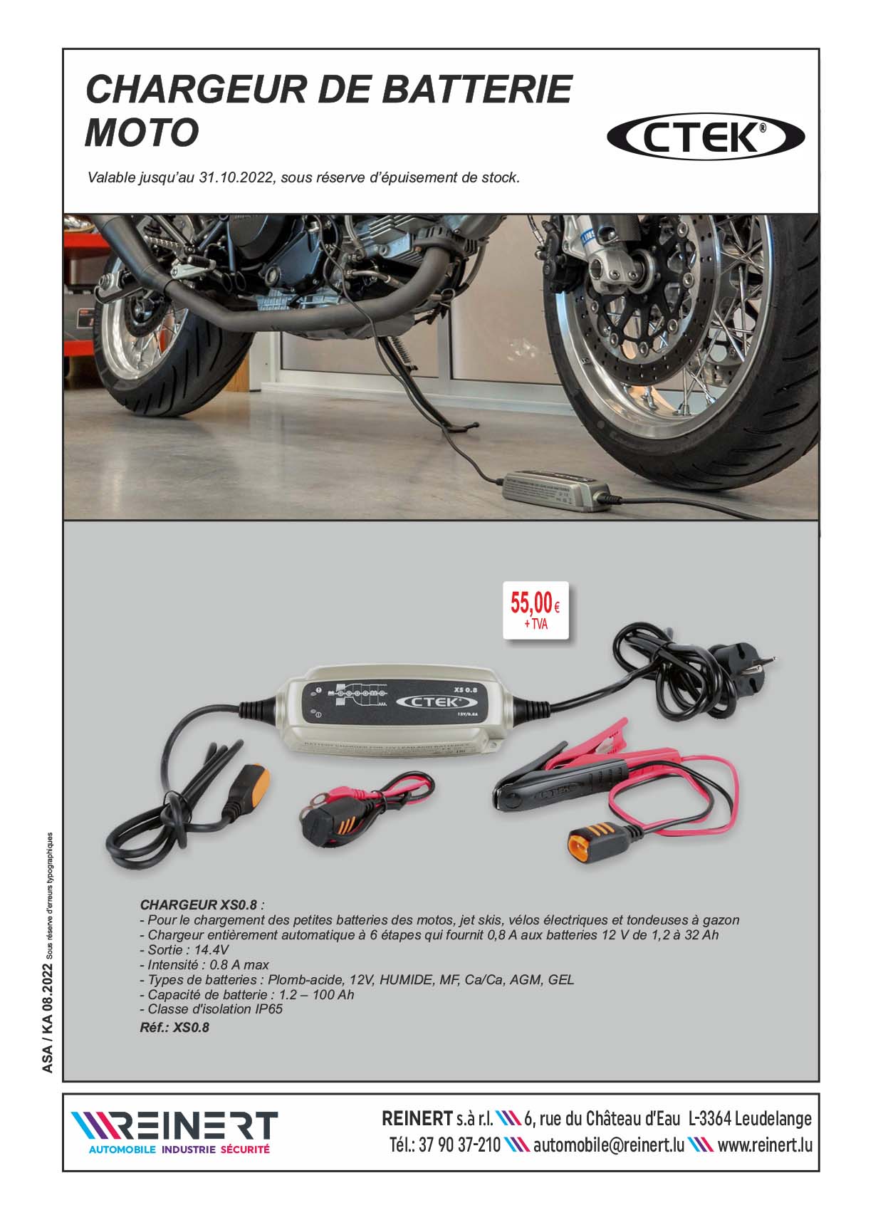 Chargeur CTEK MXS5.0 12v 0.8A & 5A auto moto pour batteries AGM GEL Liquide